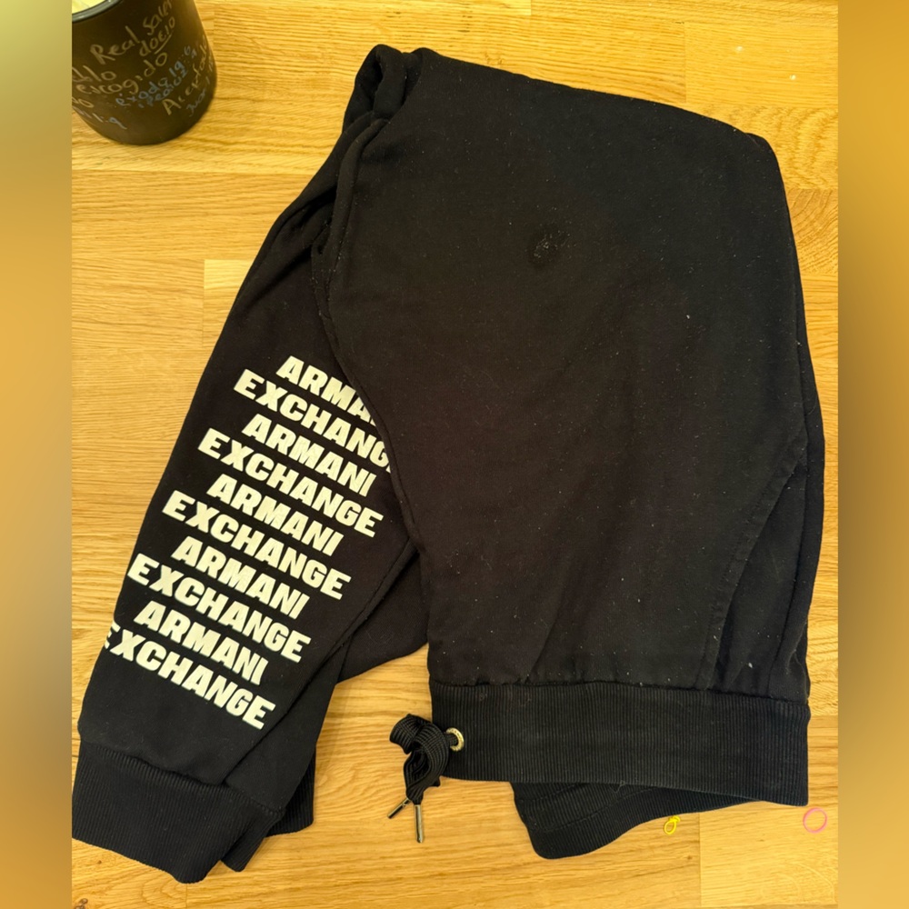 Armani Exchange Black Sweatpants with Bold Vertical Text